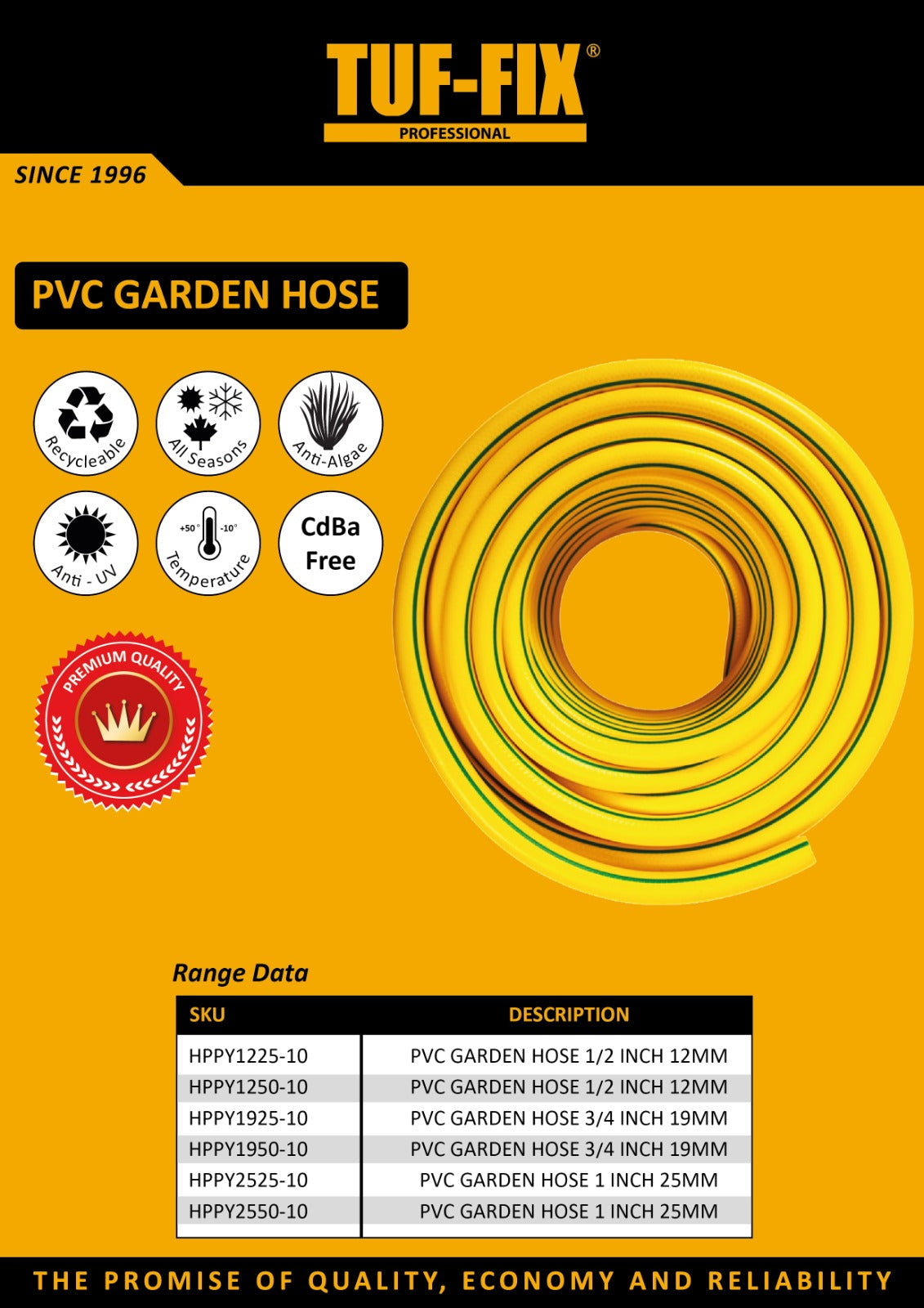 TUF-FIX heavy duty PVC garden hose with anti-UV and cadmium-free properties available in Oman.
خرطوم حدائق PVC شديد التحمل من TUF-FIX مضاد للأشعة فوق البنفسجية وخالٍ من الكادميوم متوفر في عمان