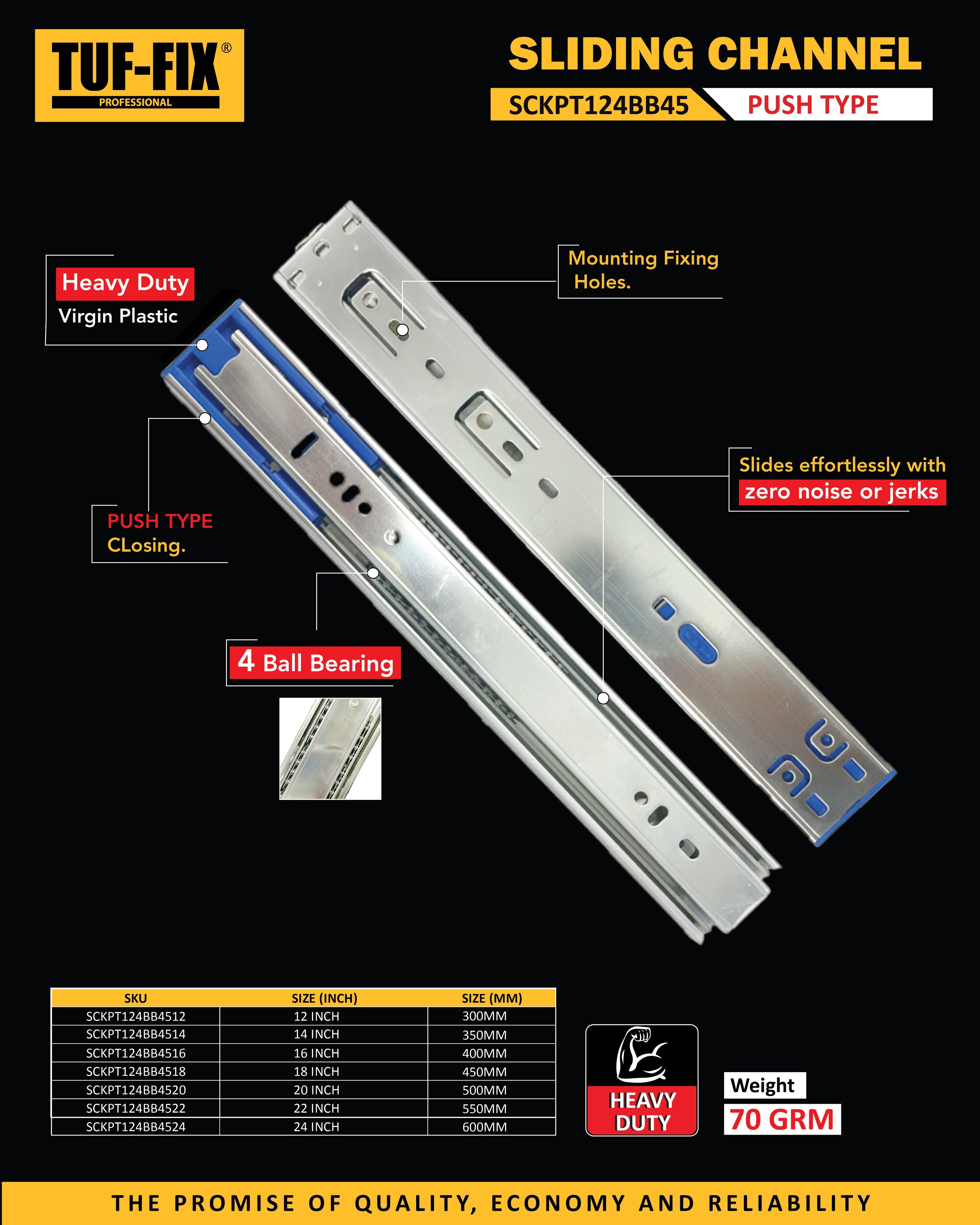 TUF-FIX SCKPT124BB45 heavy duty push to open drawer sliding channel runners in Muscat Oman
مجرى درج تاتش تاف فيكس SCKPT124BB45 سكة فتح بالضغط للأدراج والخزائن في مسقط عُمان