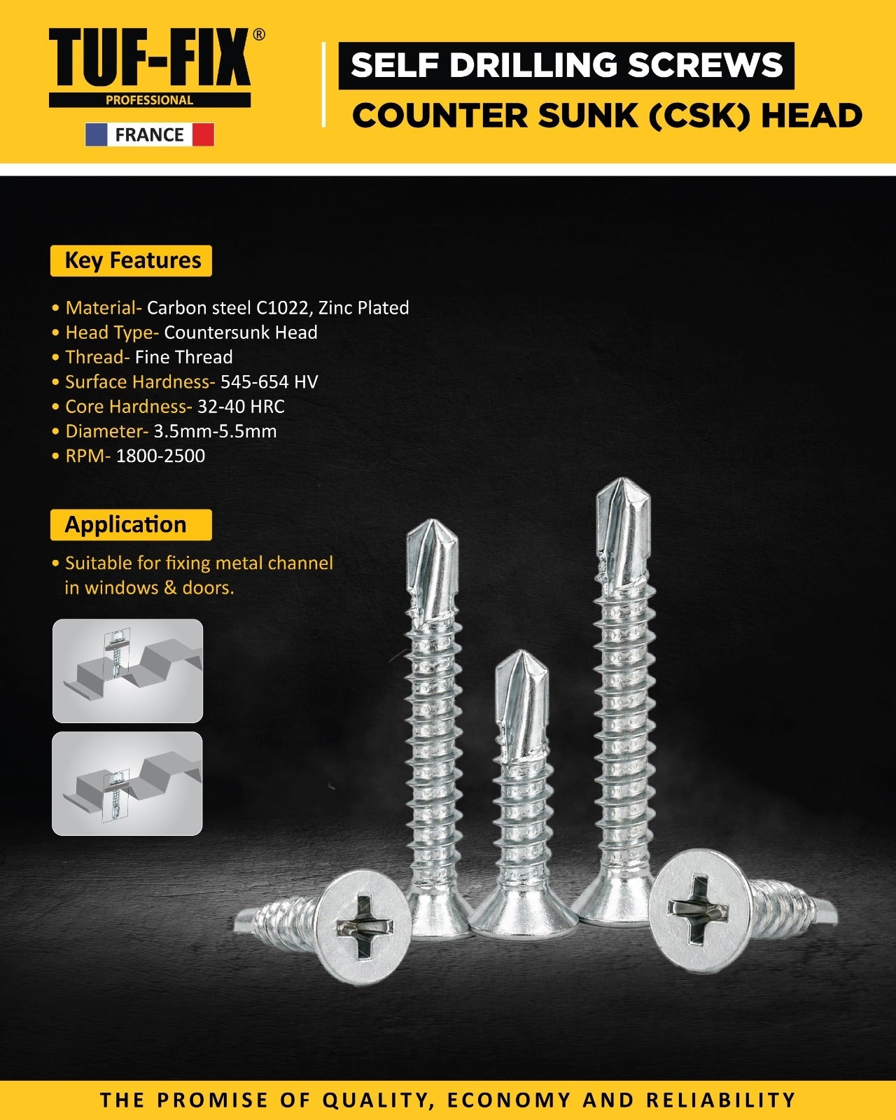 TUF-FIX truss phillips head self-drilling screws product leaflet with application details - Noor Al Wifaq, industrial fasteners supplier Oman.
منشور منتج براغي التثبيت الذاتي (Self-Drilling Screws) برأس فيليبس من TUF-FIX مع تفاصيل الاستخدام - نور الوفاق، مورد مثبتات صناعية في عمان.