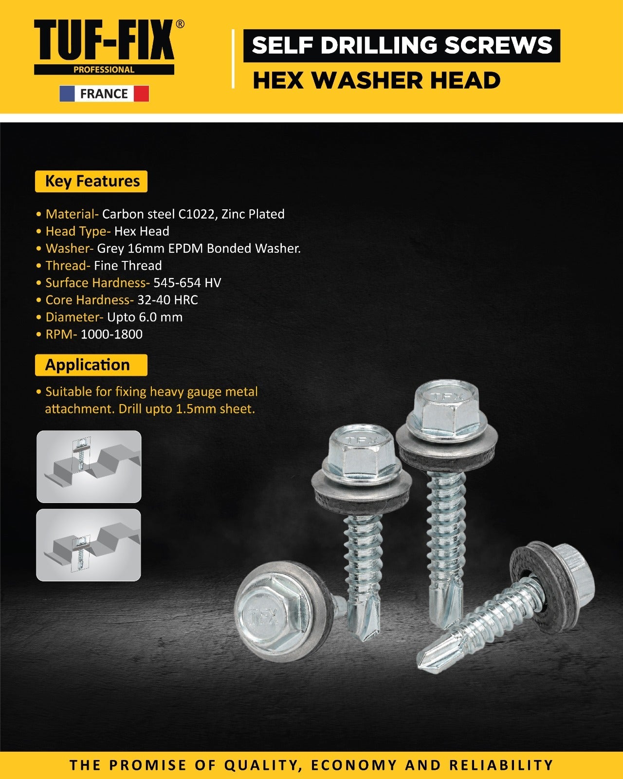 TUF-FIX truss phillips head self-drilling screws product leaflet with application details - Noor Al Wifaq, industrial fasteners supplier Oman.
منشور منتج براغي التثبيت الذاتي (Self-Drilling Screws) برأس فيليبس من TUF-FIX مع تفاصيل الاستخدام - نور الوفاق، مورد مثبتات صناعية في عمان.