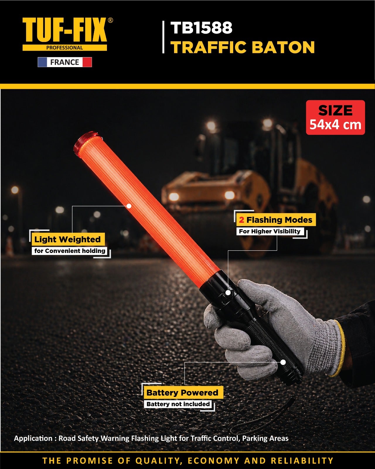TUF-FIX TB1588 LED traffic control safety baton for parking and construction sites in Oman.
عصا سلامة لتنظيم المرور TUF-FIX TB1588 لمواقف السيارات ومواقع البناء في سلطنة عمان