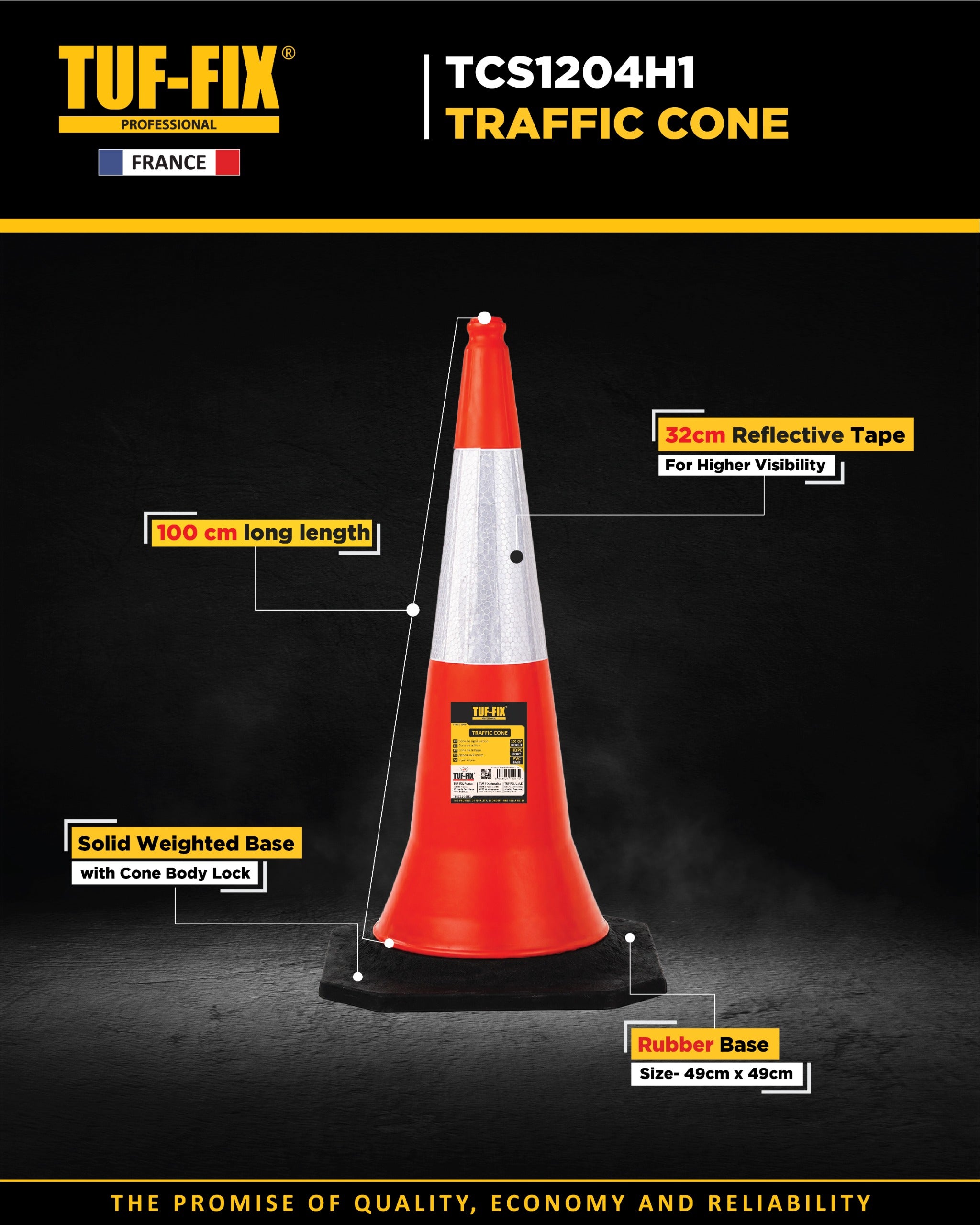 Premium TUF-FIX traffic cone for road safety and construction sites in Oman.
قمع مروري عالي الجودة من TUF-FIX لسلامة الطرق ومواقع البناء في عمان