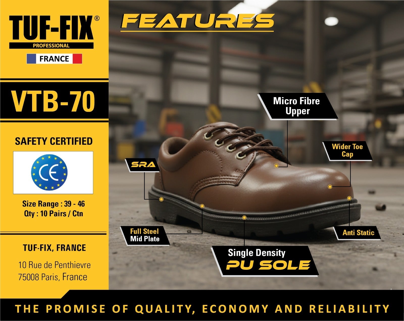 TUF-FIX VTB-70 brown microfiber upper executive safety shoe with steel mid plate and PU sole in Oman.
حذاء سلامة رسمي بني TUF-FIX VTB-70 مع جزء علوي من المايكروفايبر وصفيحة فولاذية متوفر في عمان