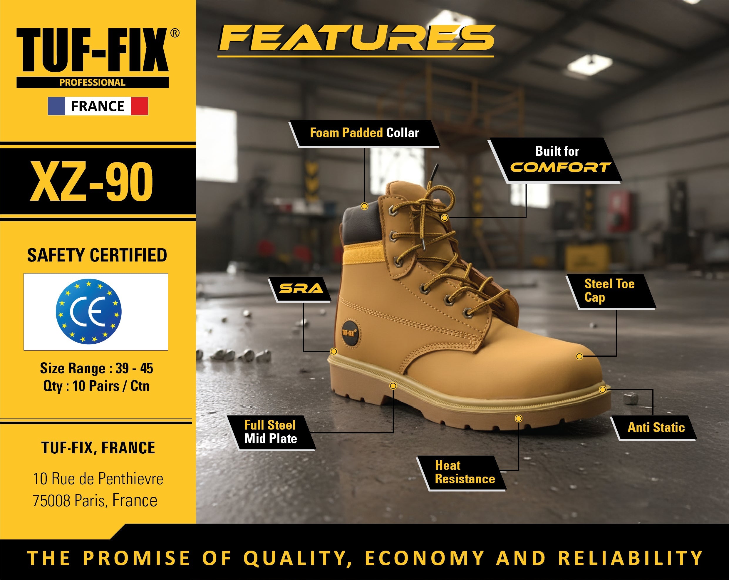 TUF-FIX XZ-90 heat resistant tan safety boot with steel toe cap and full steel mid plate available in Oman.
حذاء سلامة بيج مقاوم للحرارة TUF-FIX XZ-90 مع غطاء إصبع قدم فولاذي وصفيحة فولاذية كاملة متوفر في عمان